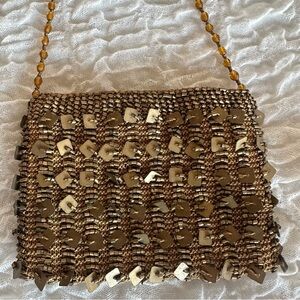 Moyna Gold Beaded Clutch Evening Bag Wedding Formal Glam Handbag